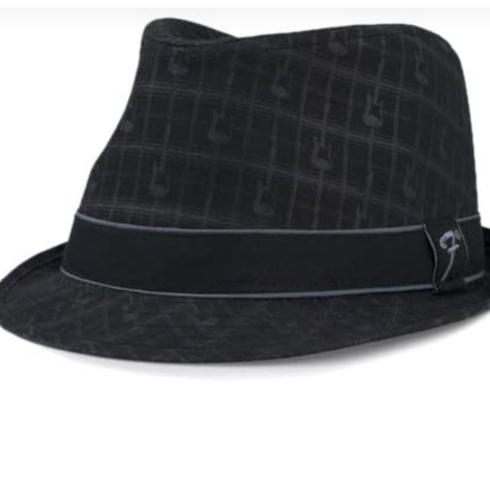 Fender Axe Plaid Fedora Hat – Size S/M – Gray Plaid